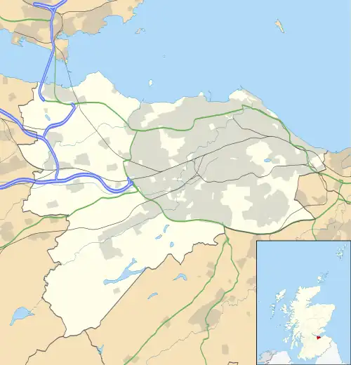 Mapa konturowa Edynburga, u góry po lewej znajduje się punkt z opisem „Forth Bridge”