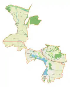 Mapa konturowa gminy wiejskiej Elbląg, u góry nieco na lewo znajduje się punkt z opisem „Batorowo”