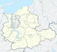 Mapa konturowa powiatu elbląskiego, po lewej znajduje się punkt z opisem „Bielnik Drugi”