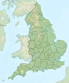 Mapa konturowa Anglii, u góry znajduje się punkt z opisem „North Pennines AONB”