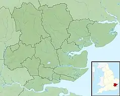 Mapa konturowa hrabstwa Essex, blisko centrum na prawo znajduje się punkt z opisem „Osea”