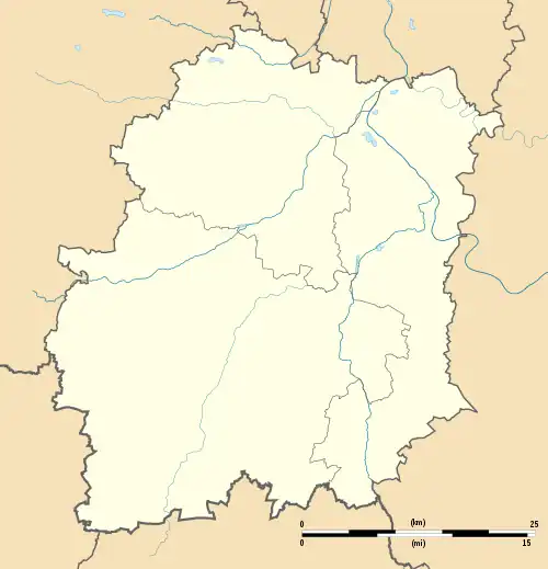 Mapa konturowa Essonne, blisko centrum po prawej na dole znajduje się punkt z opisem „Vayres-sur-Essonne”