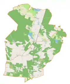 Mapa konturowa gminy Fałków, na dole znajduje się punkt z opisem „Szreniawa”