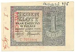 Awers fałszywej złotówki 1940