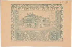 Falsyfikat 50 złotych 1940/41 próba druku rewersu