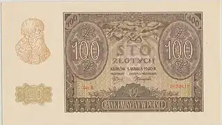 Awers fałszerstwa ZWZ 100-złotówki 1940