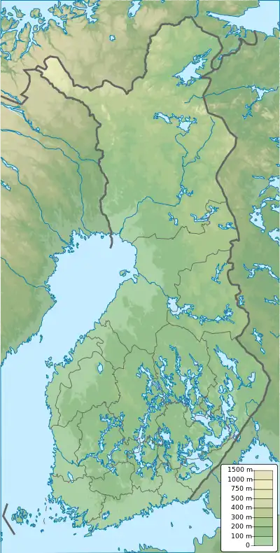 Mapa konturowa Finlandii, w centrum znajduje się punkt z opisem „Hailuoto”