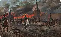 Napoleon opuszczający płonącą Moskwę