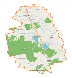 Mapa konturowa gminy Firlej, u góry nieco na lewo znajduje się punkt z opisem „Wola Skromowska”