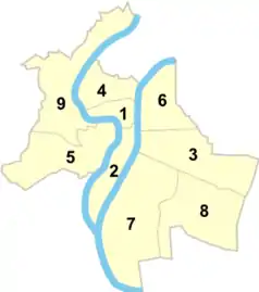 Mapa konturowa Lyonu, na dole znajduje się punkt z opisem „Stade de Gerland”