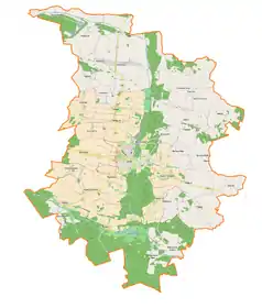 Mapa konturowa gminy Góra, w centrum znajduje się punkt z opisem „Biblioteka Pedagogiczna w Górze”