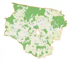 Mapa konturowa gminy wiejskiej Górowo Iławeckie, blisko centrum na prawo znajduje się punkt z opisem „Piasty Małe”