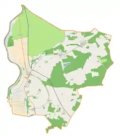 Mapa konturowa gminy Górzyca, po lewej nieco na dole znajduje się punkt z opisem „Dwór w Owczarach”