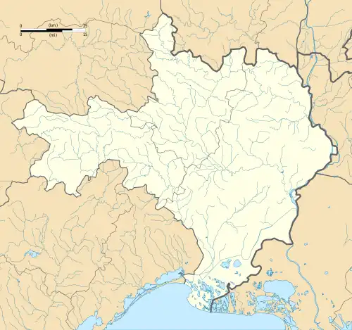 Mapa konturowa Gard, w centrum znajduje się punkt z opisem „Cardet”