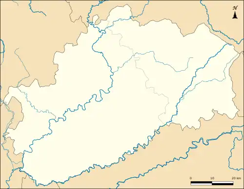 Mapa konturowa Górnej Saony, po prawej znajduje się punkt z opisem „Lure”