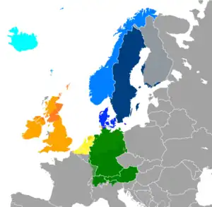 Mapa. Europa. Granice państw. Różnokolorowe obszary