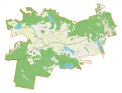 Mapa konturowa gminy Gietrzwałd, u góry po prawej znajduje się punkt z opisem „Arboretum w Kudypach”