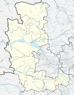 Mapa konturowa powiatu gliwickiego, na dole po prawej znajduje się punkt z opisem „Dwór w Przyszowicach”