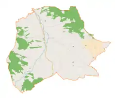 Mapa konturowa gminy Gnojnik, na dole po lewej znajduje się punkt z opisem „Gosprzydowa”