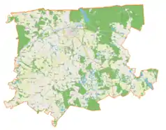 Mapa konturowa gminy Gołdap, po lewej nieco na dole znajduje się punkt z opisem „Rożyńsk Wielki”