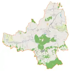 Mapa konturowa gminy Goleszów, u góry po prawej znajduje się punkt z opisem „Godziszów”