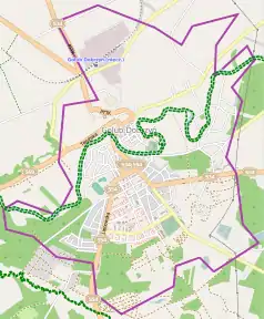 Mapa konturowa Golubia-Dobrzynia, w centrum znajduje się punkt z opisem „Dobrzyń (nad Drwęcą)”