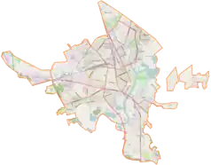 Mapa konturowa Homla, blisko centrum na prawo znajduje się punkt z opisem „Pałac Rumiancewów i Paskiewiczów w Homlu”