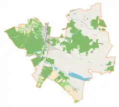 Mapa konturowa gminy Gomunice, po prawej nieco u góry znajduje się punkt z opisem „Zygmuntów”