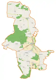 Mapa konturowa gminy Gorzów Śląski, blisko centrum na prawo u góry znajduje się punkt z opisem „Krzyżanowice”