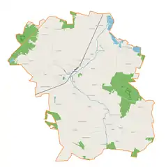 Mapa konturowa gminy Gorzkowice, u góry znajduje się punkt z opisem „Jadwinów”