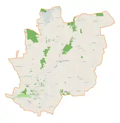 Mapa konturowa gminy Goszczanów, po lewej nieco u góry znajduje się punkt z opisem „Sokołów”