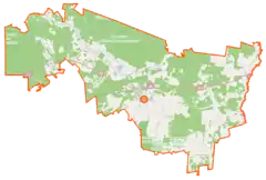 Mapa konturowa gminy Gródek, u góry nieco na lewo znajduje się punkt z opisem „Radunin”