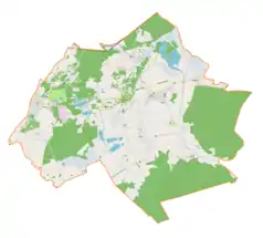 Mapa konturowa gminy Grębów, u góry znajduje się punkt z opisem „Zabrnie”