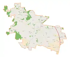 Mapa konturowa gminy Grabica, u góry po lewej znajduje się punkt z opisem „Kociołki”