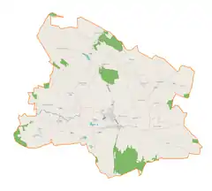 Mapa konturowa gminy Grabowiec, u góry nieco na prawo znajduje się punkt z opisem „Hołużne”