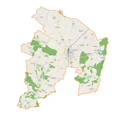 Mapa konturowa gminy Grodków, w centrum znajduje się punkt z opisem „Pałac w Jędrzejowie”