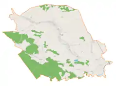 Mapa konturowa gminy Grodzisko Dolne, po lewej nieco na dole znajduje się punkt z opisem „Parafiaśw. Józefaw Zmysłówce”