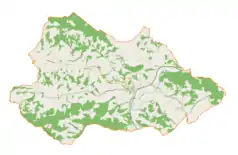 Mapa konturowa gminy Gromnik, w centrum znajduje się punkt z opisem „Gromnik, cm. wojenny nr 145”