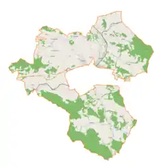 Mapa konturowa gminy wiejskiej Grybów, blisko centrum na prawo u góry znajduje się punkt z opisem „Biała Niżna”