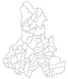 Mapa konturowa okręgu Harghita, na dole nieco na prawo znajduje się punkt z opisem „Miercurea-Ciuc”