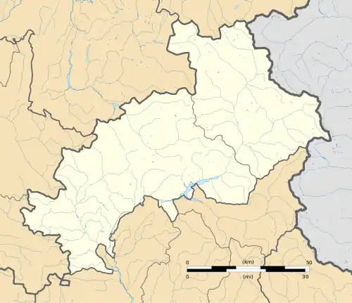 Mapa konturowa Alp Wysokich, u góry po prawej znajduje się punkt z opisem „Montgenèvre”