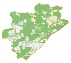 Mapa konturowa gminy Horyniec-Zdrój, po lewej nieco u góry znajduje się punkt z opisem „Nowe Brusno”