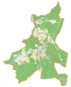 Mapa konturowa gminy Iłowa, blisko centrum u góry znajduje się punkt z opisem „Konin Żagański”