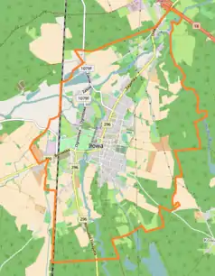 Mapa konturowa Iłowy, w centrum znajduje się punkt z opisem „Pałac w Iłowej”