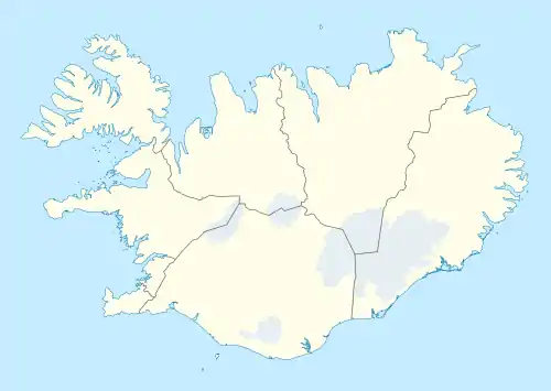 Mapa konturowa Islandii, u góry znajduje się punkt z opisem „SIJ”