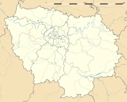 Mapa konturowa Île-de-France, blisko centrum u góry znajduje się punkt z opisem „Saint-Germain-des-Prés”