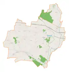 Mapa konturowa gminy Imielno, blisko centrum na prawo znajduje się punkt z opisem „Imielnica”