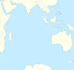 Mapa konturowa Oceanu Indyjskiego, po lewej znajduje się punkt z opisem „Port Mathurin”