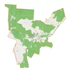 Mapa konturowa gminy Inowłódz, u góry po lewej znajduje się punkt z opisem „Gać Spalska”