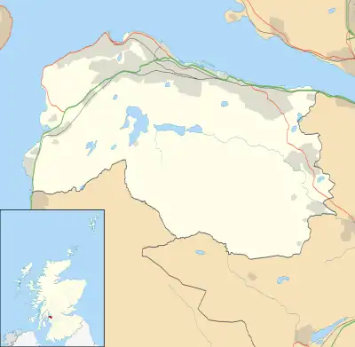 Mapa konturowa Inverclyde, u góry nieco na lewo znajduje się punkt z opisem „Gourock”